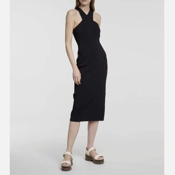 Polo Ralph Lauren Black Ribbed Stretchy Halter Bodycon Dress - Picture 1 of 5